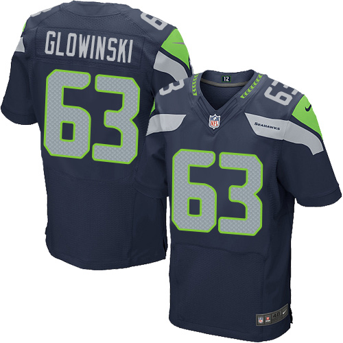 Men's Elite Mark Glowinski Nike Jersey Navy Blue Home - #63 NFL Seattle Seahawks